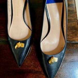 Stuart Weitzman black heels with gold embellishment size 5.5